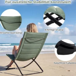2er Set Klappbare Strandstühle mit Gepolsterten Rückenlehnen & Sitzen Faltbare Campingstühle Grün