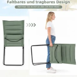 2er Set Klappbare Strandstühle mit Gepolsterten Rückenlehnen & Sitzen Faltbare Campingstühle Grün