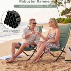2er Set Klappbare Strandstühle mit Gepolsterten Rückenlehnen & Sitzen Faltbare Campingstühle Grün