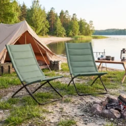 2er Set Klappbare Strandstühle mit Gepolsterten Rückenlehnen & Sitzen Faltbare Campingstühle Grün