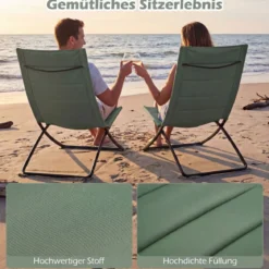 2er Set Klappbare Strandstühle mit Gepolsterten Rückenlehnen & Sitzen Faltbare Campingstühle Grün