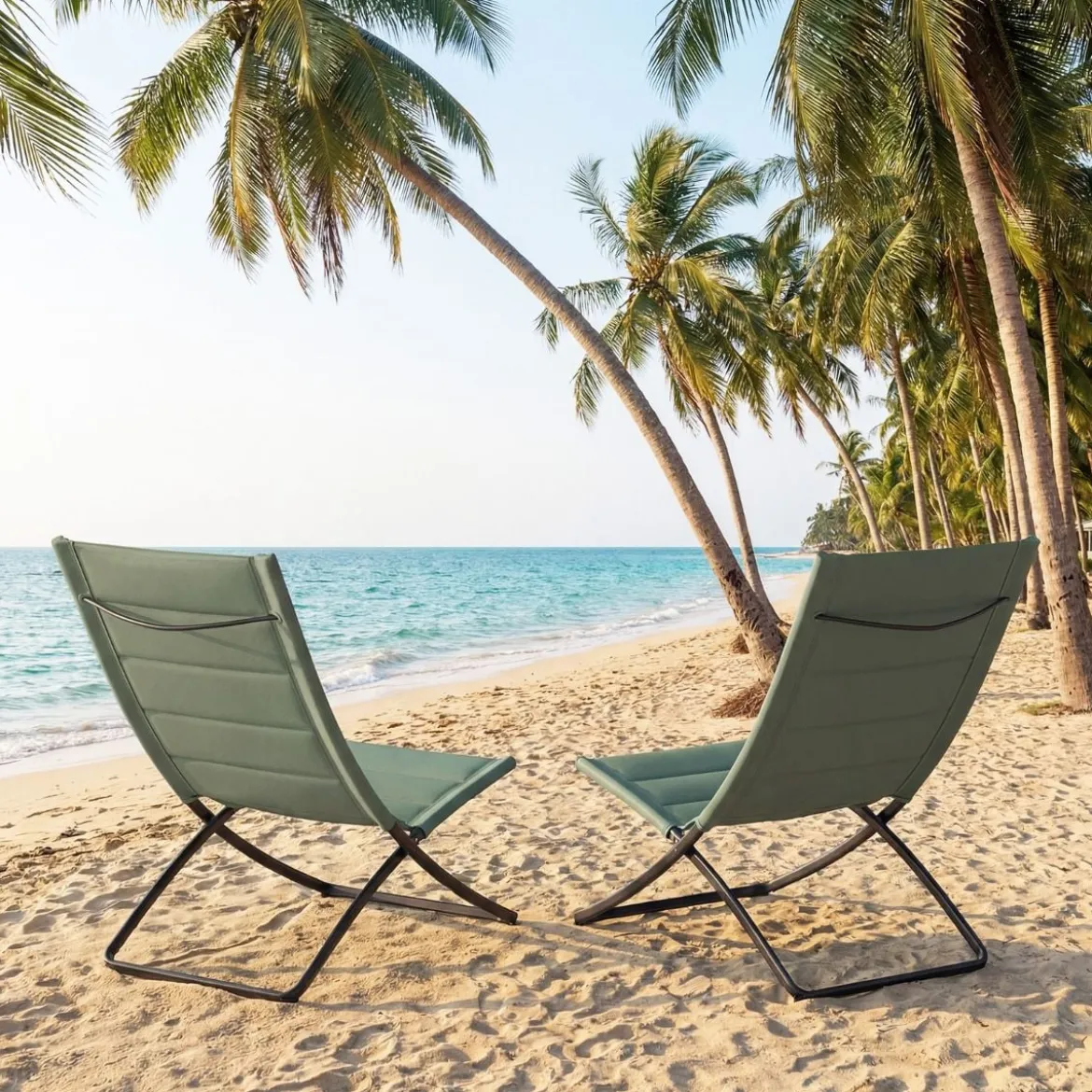 2er Set Klappbare Strandstühle mit Gepolsterten Rückenlehnen & Sitzen Faltbare Campingstühle Grün