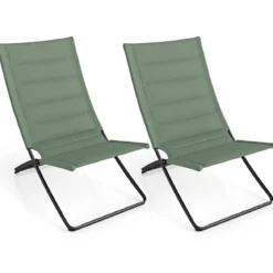 2er Set Klappbare Strandstühle mit Gepolsterten Rückenlehnen & Sitzen Faltbare Campingstühle Grün
