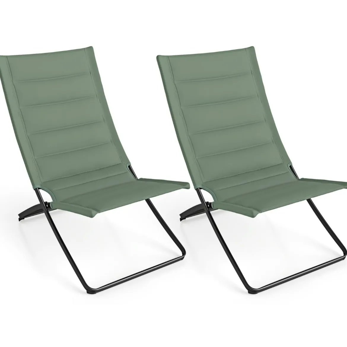 2er Set Klappbare Strandstühle mit Gepolsterten Rückenlehnen & Sitzen Faltbare Campingstühle Grün