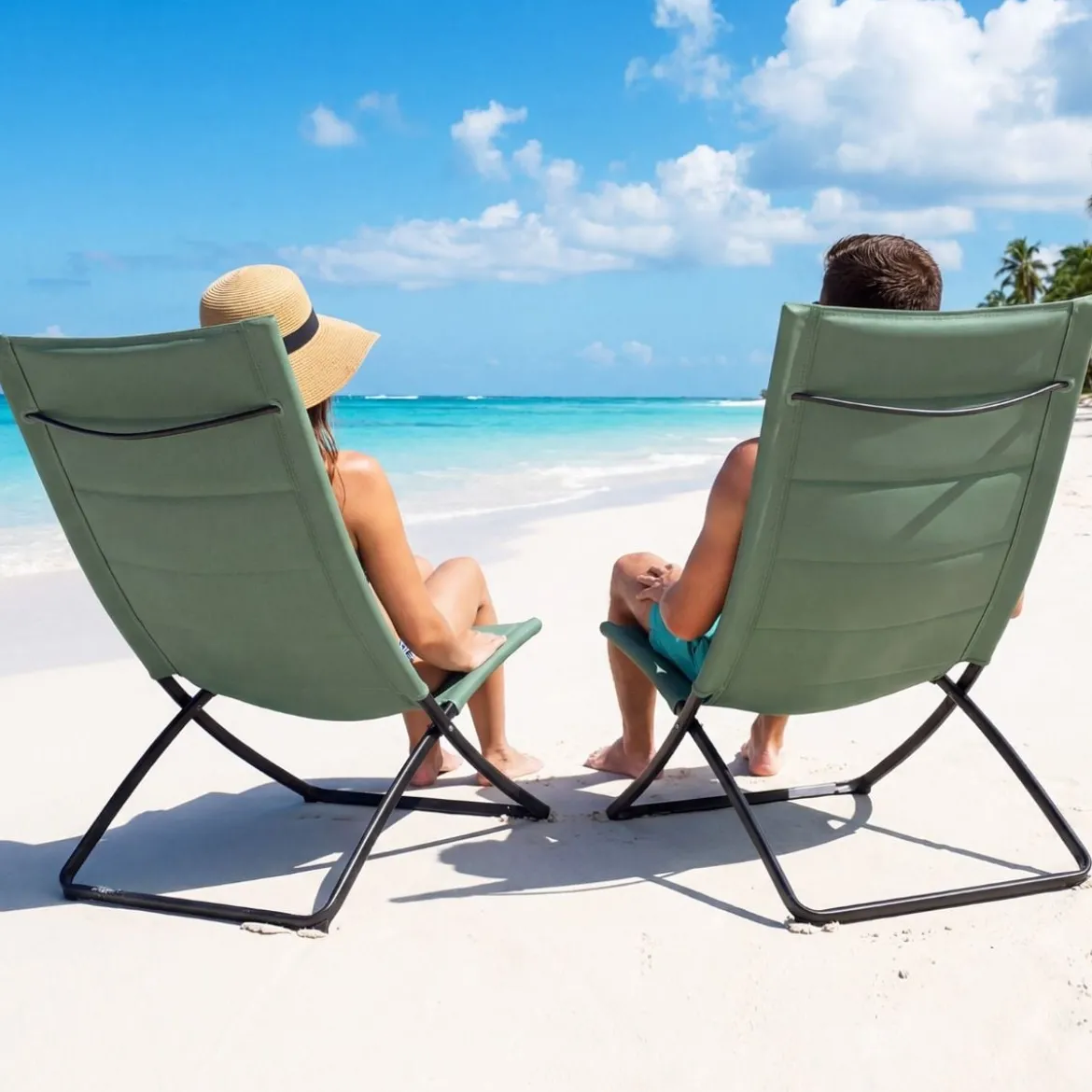 2er Set Klappbare Strandstühle mit Gepolsterten Rückenlehnen & Sitzen Faltbare Campingstühle Grün