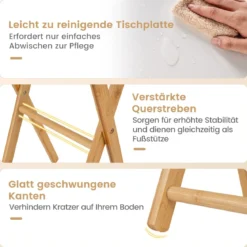 2er Set Klappbare TV Tabletts aus Bambus Tragbarer Beistelltisch Esstisch Weiß + Natur
