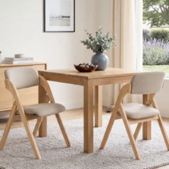 2er Set Klappstühle aus Holz mit Gepolsterter Sitzfläche & Atmungsaktiven Leinenkissen 61 x 53 x 81 cm