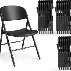6er Set Klappstühle aus Metall & Kunsttoff Faltstuhl mit 150 kg Tragfähigkeit Gaststühle Schwarz