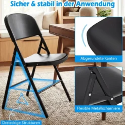 6er Set Klappstühle aus Metall & Kunsttoff Faltstuhl mit 150 kg Tragfähigkeit Gaststühle Schwarz