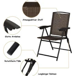 4er Set Klappstühle Hochlehner Gartenstuhl Klappsessel 69 x 54 cm x 90 cm Braun