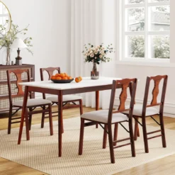 2er-Set Klappstühle mit Gepolsterte Sitzen & Holzrahmen Esszimmerstühle Beige + Braun