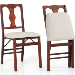 2er-Set Klappstühle mit Gepolsterte Sitzen & Holzrahmen Esszimmerstühle Beige + Braun