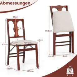 2er-Set Klappstühle mit Gepolsterte Sitzen & Holzrahmen Esszimmerstühle Beige + Braun