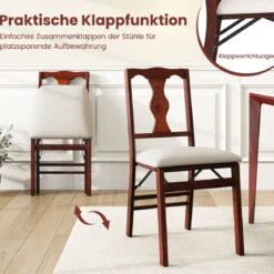 2er-Set Klappstühle mit Gepolsterte Sitzen & Holzrahmen Esszimmerstühle Beige + Braun