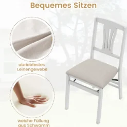 2er-Set Klappstühle mit Gepolsterte Sitzen & Gummibaumholzrahmen Esszimmerstühle Beige + Weiß