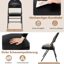 2er Set Klappstühle mit Metallrahmen Gepolsterter Gartenstuhl Kunstleder Klappbarer Campingstuhl