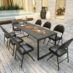 2er Set Klappstühle mit Metallrahmen Gepolsterter Gartenstuhl Kunstleder Klappbarer Campingstuhl