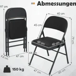 2er Set Klappstühle mit Metallrahmen Gartenstuhl Kunstleder Campingstuhl Gepolsterte Esszimmertühle