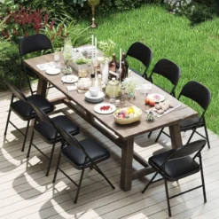 2er Set Klappstühle mit Metallrahmen Gartenstuhl Kunstleder Campingstuhl Gepolsterte Esszimmertühle