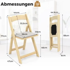 2er Set Klappstuhl mit Gepolsterter Sitzfläche Esszimmerstühlen aus Gummibaumholz