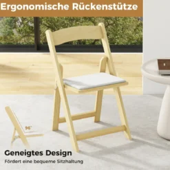 2er Set Klappstuhl mit Gepolsterter Sitzfläche Esszimmerstühlen aus Gummibaumholz