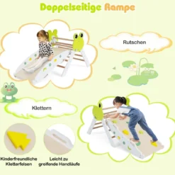 3er Set Klettergerüst mit Rutsche & Kletterbogen & Doppelseitige Rampe Kletterdreieck Weiß