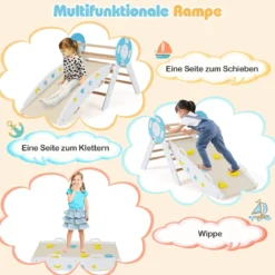 3er Set Klettergerüst mit Rutsche & Kletterbogen & Baustein Set Klappabres Kletterdreieck Weiß