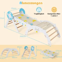 3er Set Klettergerüst mit Rutsche & Kletterbogen & Baustein Set Klappabres Kletterdreieck Weiß