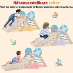 3er Set Klettergerüst mit Rutsche & Kletterbogen & Baustein Set Klappabres Kletterdreieck Mehrfarbig