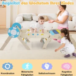 3er Set Klettergerüst mit Rutsche & Kletterbogen & Baustein Set Klappabres Kletterdreieck Blau