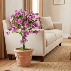 2er Set Künstliche Blumen mit Erdspieß Künstliche Bougainvillea für Veranda & Garten