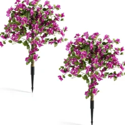 2er Set Künstliche Blumen mit Erdspieß Künstliche Bougainvillea für Veranda & Garten