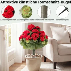 2er Set Künstliche Geranien mit realistischer PE-Stamm & Seidenblumen & -blätter Rot