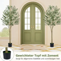 2er Set künstliche Olivenbäume 180 cm hohe künstliche Olivenpflanzen mit Kunststoff-Pflanzgefäß Grün
