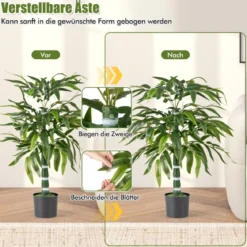 2er Set Künstliche Pflanze Bambus 100 cm Kunstbaum mit Topf Kunstpflanze für Zuhause Büro Grün