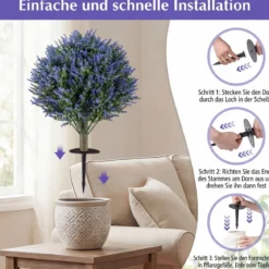 2er Set Künstliche Pflanze Lavendel mit Erdspieß & Immergrünen Blättern & Stämmen Dekopflanze