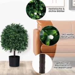 2er Set Künstlicher Formschnittbaum in Kugelform mit UV-geschützten Blättern & Früchten