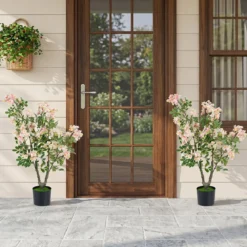 2er Set Künstlicher Impatiens Baum 90 cm Kunstpflanze im Topf mit 210 Seidenblumen und 55 Blättern Rosa