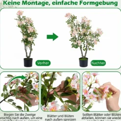 2er Set Künstlicher Impatiens Baum 90 cm Kunstpflanze im Topf mit 210 Seidenblumen und 55 Blättern Rosa