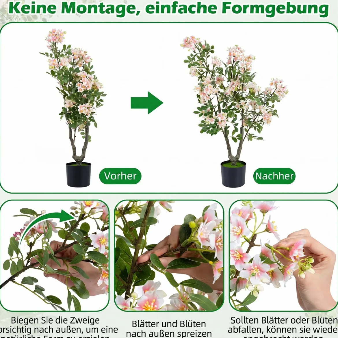 2er Set Künstlicher Impatiens Baum 90 cm Kunstpflanze im Topf mit 210 Seidenblumen und 55 Blättern Rosa