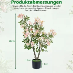 2er Set Künstlicher Impatiens Baum 90 cm Kunstpflanze im Topf mit 210 Seidenblumen und 55 Blättern Rosa