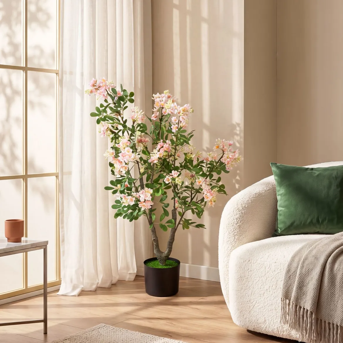 2er Set Künstlicher Impatiens Baum 90 cm Kunstpflanze im Topf mit 210 Seidenblumen und 55 Blättern Rosa