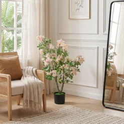 2er Set Künstlicher Impatiens Baum 90 cm Kunstpflanze im Topf mit 210 Seidenblumen und 55 Blättern Rosa