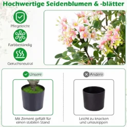 2er Set Künstlicher Impatiens Baum 90 cm Kunstpflanze im Topf mit 210 Seidenblumen und 55 Blättern Rosa