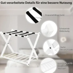 2er Set Kofferständer Klappbar Gepäckablage mit 2-Stöckiger Design Weiß