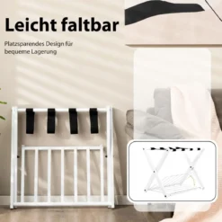 2er Set Kofferständer Klappbar Gepäckablage mit 2-Stöckiger Design Weiß