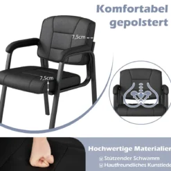 2er Set Konferenzstühle mit Gepolsterten Armlehnen & Metallrahmen Besucherstühle Schwarz