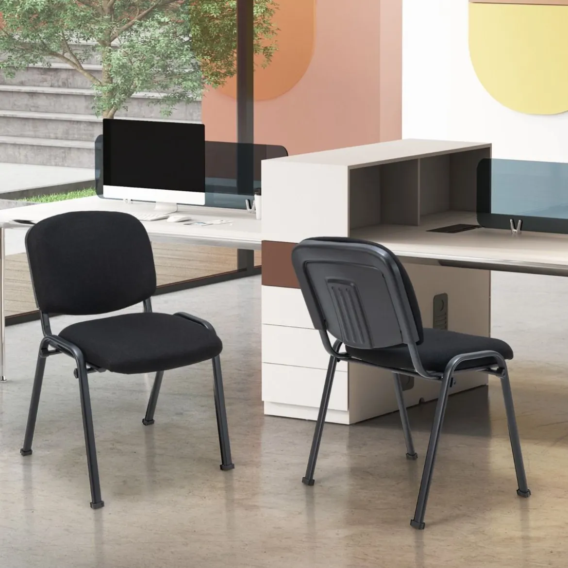 5er Set Konferenzstühle Stapelbare Besucherstühle ohne Armlehnen Armlose Stapelstühle Schwarz