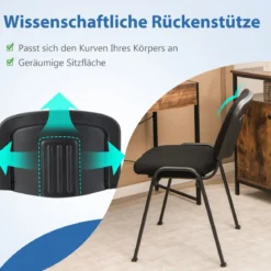 5er Set Konferenzstühle Stapelbare Besucherstühle ohne Armlehnen Armlose Stapelstühle Schwarz