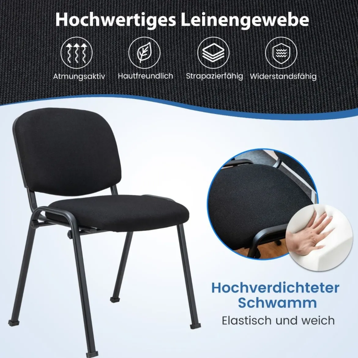 5er Set Konferenzstühle Stapelbare Besucherstühle ohne Armlehnen Armlose Stapelstühle Schwarz